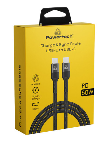 POWERTECH καλώδιο USB-C PTR-0130, PD 60W, copper, 1m, μαύρο