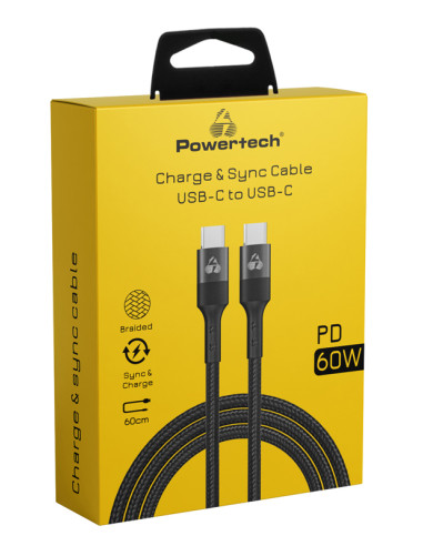 POWERTECH καλώδιο USB-C PTR-0131, PD 60W, copper, 60cm, μαύρο