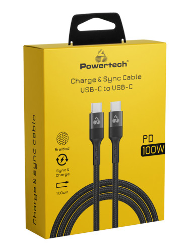 POWERTECH καλώδιο USB-C PTR-0132, PD 100W, copper, 1m, μαύρο