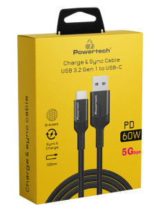 POWERTECH καλώδιο USB σε USB-C PTR-0134 PD 60W, 5Gbps, copper, 1m, μαύρο