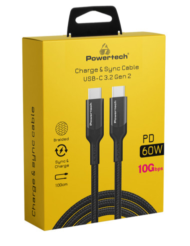 POWERTECH καλώδιο USB-C PTR-0135, PD 60W, 10Gbps, copper, 1m, μαύρο