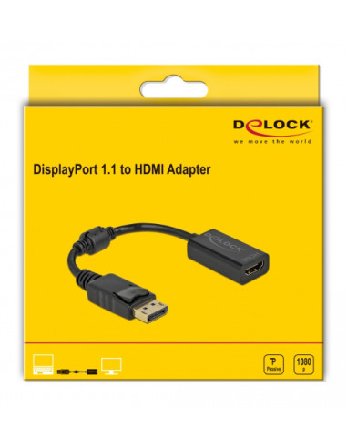 DELOCK αντάπτορας DisplayPort σε HDMI 61011, 1080p/60Hz, Passive, μαύρος