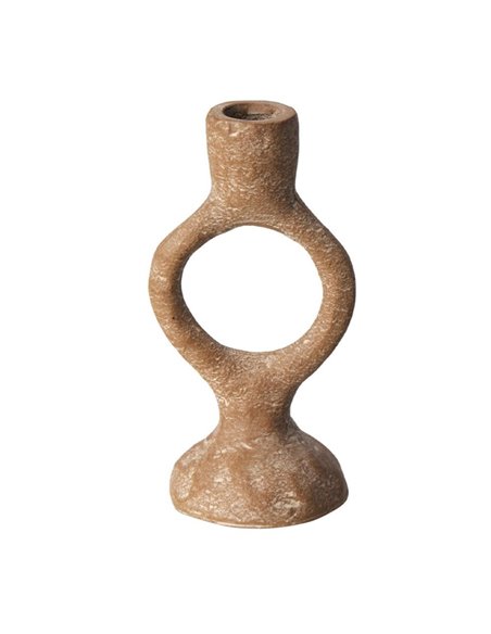 Κηροπήγιο αλουμινίου στρογγυλό στη βάση ανοιχτό καφέ Υ16,5εκ.