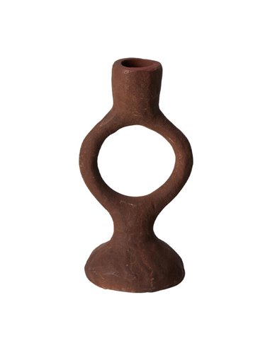 Κηροπήγιο αλουμινίου στρογγυλό στη βάση καφέ Υ16,5εκ.