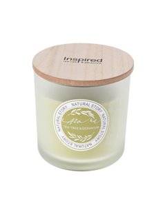 Κερί αρωματικό "Natural Story" με ξύλινο καπάκι Ø10xY10εκ. tea tree - geranium