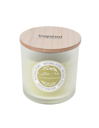 Κερί αρωματικό "Natural Story" με ξύλινο καπάκι Ø10xY10εκ. tea tree - geranium