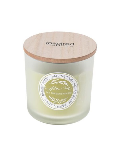 Κερί αρωματικό "Natural Story" με ξύλινο καπάκι Ø10xY10εκ. tea tree - geranium