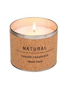 Λευκό αρωματικό κερί «λευκό λινό» σε βαζάκι με φελλό, Ø12xΥ10εκ.