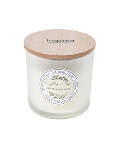 Κερί αρωματικό "Natural Story" με ξύλινο καπάκι Ø10xY10εκ. white musk- rose