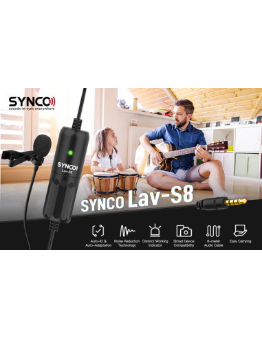 SYNCO μικρόφωνο Lav-S8 με clip-on, omnidirectional, 3.5mm, 8m, μαύρο