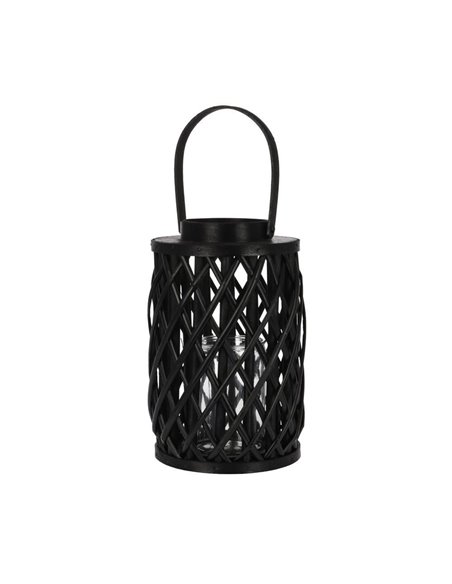 Φανάρι από ιτιά με γυάλινο κύλινδρο μαύρο Υ32xØ19εκ
