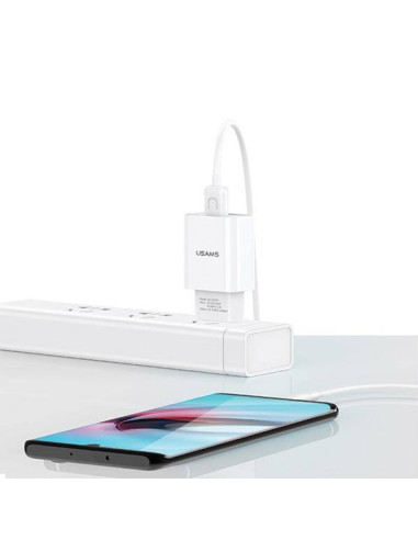 USAMS φορτιστής τοίχου T21OCLN01 με καλώδιο Lightning, USB 2.1A, λευκός