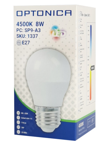 OPTONICA LED λάμπα G45 1337, 8W, 4500K, E27, 710lm