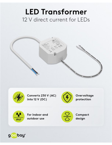 GOOBAY μετασχηματιστής LED 59575, 12V/1A, 12W, IP65