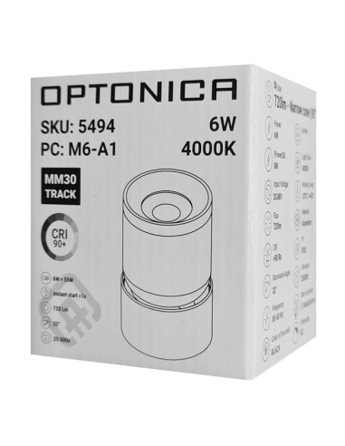 OPTONICA LED μαγνητικό φωτιστικό 5494, 6W, 4000K, μεταλλικό, μαύρο