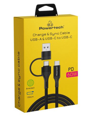 POWERTECH καλώδιο USB & USB-C σε USB-C PTR-0158, PD 60W, copper, 1.5m, μαύρο