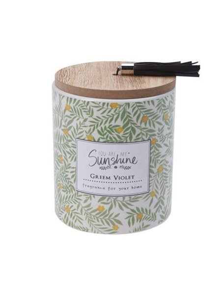 Κερί αρωματικό "Sunshine" με ξύλινο καπάκι Ø9xY11,7εκ. greem violet