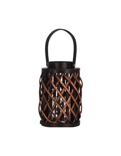 Φανάρι από ιτιά με γυάλινο κύλινδρο Υ25xØ15εκ. Καφέ