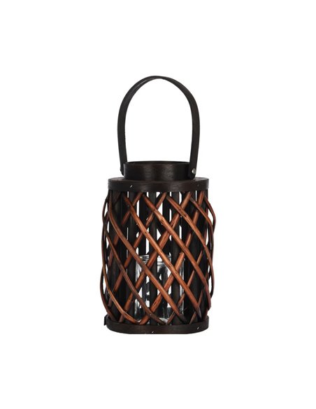 Φανάρι από ιτιά με γυάλινο κύλινδρο Υ25xØ15εκ. Καφέ