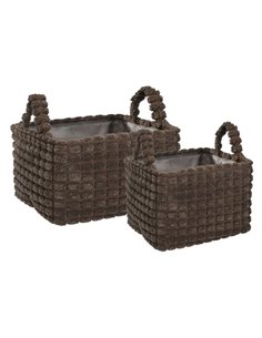Καλάθια υφασμάτινα σετ 2τμχ καφέ κύβοι