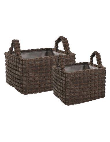 Καλάθια υφασμάτινα σετ 2τμχ καφέ κύβοι