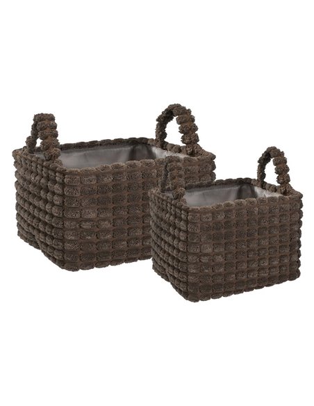 Καλάθια υφασμάτινα σετ 2τμχ καφέ κύβοι