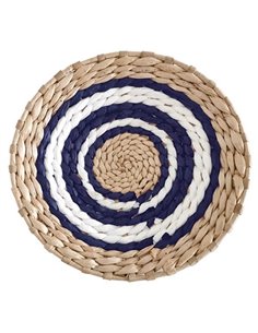 Δίσκος Boho διακοσμητικός ψάθινος φυσικό/λευκό/μπλε Ø30εκ.