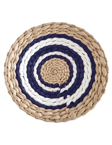 Δίσκος Boho διακοσμητικός ψάθινος φυσικό/λευκό/μπλε Ø30εκ.