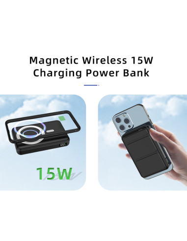 POWERTECH power bank PT-1136, 10000mAh, magnetic wireless, 22.5W, μαύρο