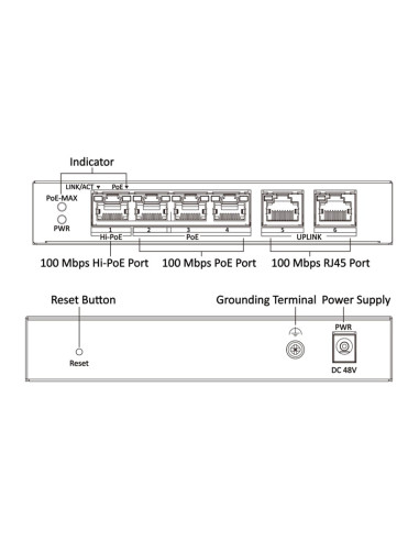 HIKVISION Managed switch DS-3E1106HP-EI, 4x PoE & 2x RJ45 ports, 100Mbps