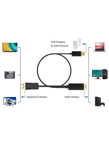 POWERTECH καλώδιο HDMI σε DisplayPort PTH-104, USB, 4K, 1.8m, μαύρο