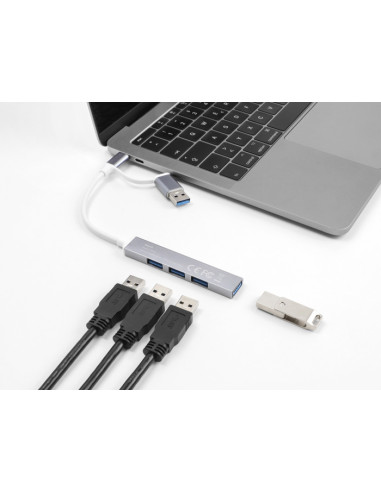 DELOCK USB hub 64214, 4x θυρών, 5Gbps, USB & USB-C σύνδεση, γκρι