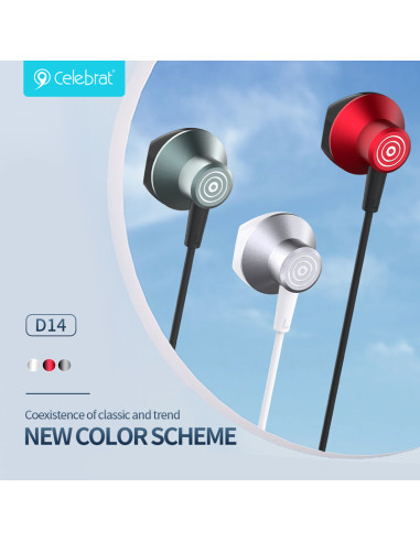 CELEBRAT earphones με μικρόφωνο D14, USB-C σύνδεση, Φ14mm, 1.2m, μαύρα