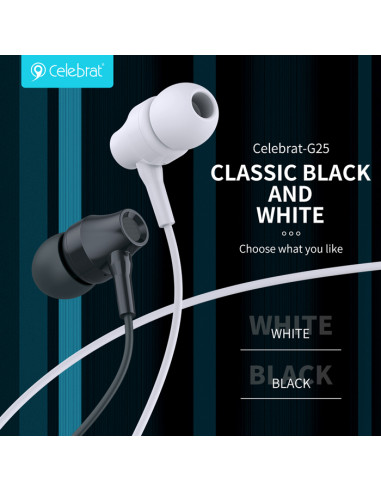 CELEBRAT earphones με μικρόφωνο G25, 3.5mm σύνδεση, Φ10mm, 1.2m, μαύρα