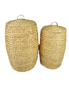 Σετ 2 καλάθια BOHO με καπάκι από rattan Ø39xΥ49εκ. - Ø39xΥ56εκ.