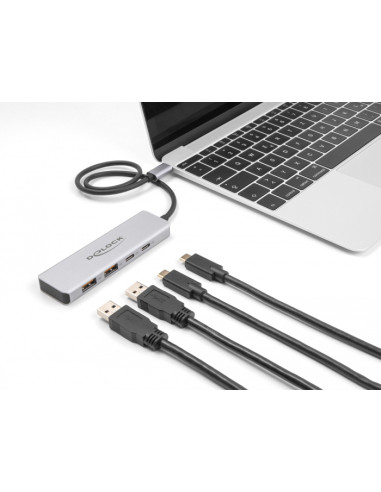 DELOCK USB hub 64230, 4x θυρών, 10Gbps, USB-C σύνδεση, γκρι