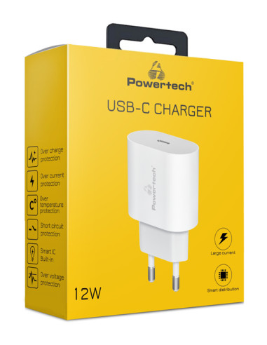 POWERTECH φορτιστής τοίχου PT-1150, USB-C, 12W, λευκός