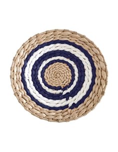 Δίσκος Boho διακοσμητικός ψάθινος φυσικό/λευκό/μπλε Ø25εκ.