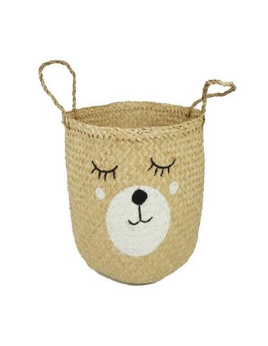 Ψάθινο καλάθι BOHO από rattan με φιγούρα ζωάκι Ø35x37εκ.