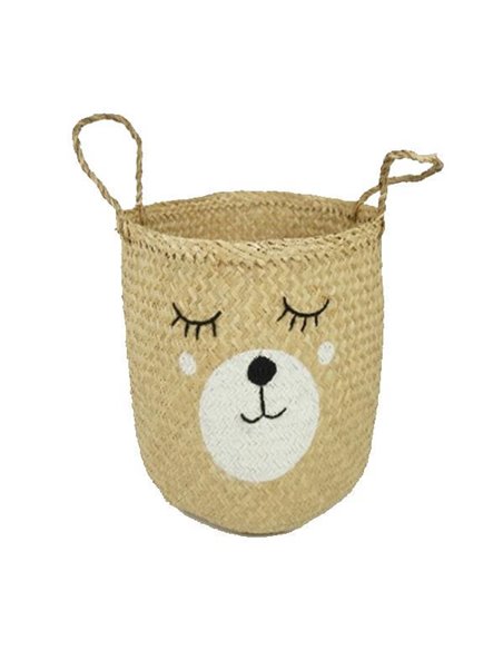 Ψάθινο καλάθι BOHO από rattan με φιγούρα ζωάκι Ø35x37εκ.