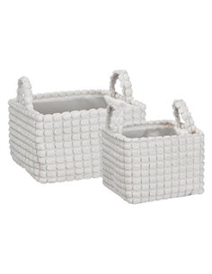 Καλάθια υφασμάτινα σετ 2τμχ λευκό κύβοι