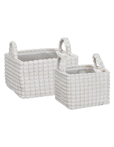 Καλάθια υφασμάτινα σετ 2τμχ λευκό κύβοι