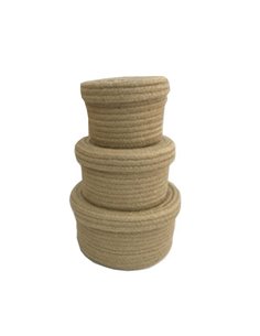 Σετ 3 καλαθάκια ψάθινα με καπάκι Ø21xΥ11εκ., Ø18xΥ10,5εκ., Ø14xΥ9,5εκ.