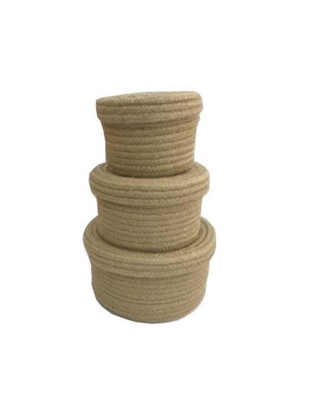 Σετ 3 καλαθάκια ψάθινα με καπάκι Ø21xΥ11εκ., Ø18xΥ10,5εκ., Ø14xΥ9,5εκ.