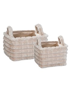Καλάθια υφασμάτινα σετ 2τμχ μπεζ λωρίδες