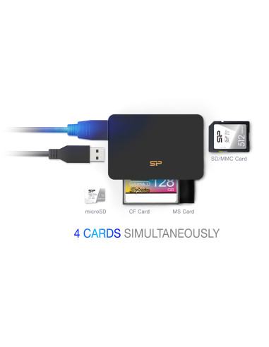 SILICON POWER card reader U3 για SD/microSD/MMC/CF/MS, USB 3.2, μαύρο