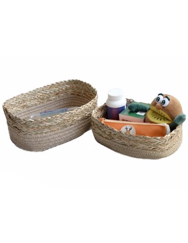 Ψάθινα καλάθια οβάλ σετ 2τεμαχίων Υ11x27x20εκ. - Υ9x25x18εκ.