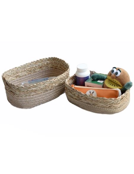 Ψάθινα καλάθια οβάλ σετ 2τεμαχίων Υ11x27x20εκ. - Υ9x25x18εκ.