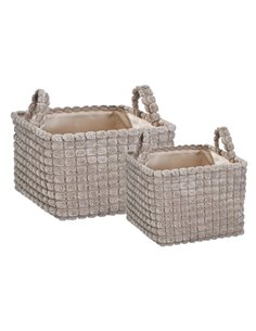 Καλάθια υφασμάτινα σετ 2τμχ μπεζ κύβοι
