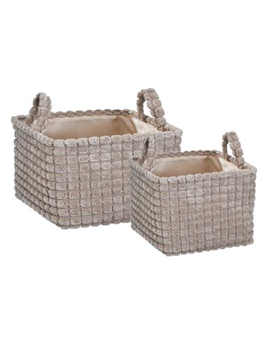 Καλάθια υφασμάτινα σετ 2τμχ μπεζ κύβοι